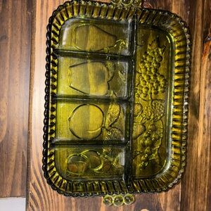 Vintage 1960-90s Indiana Glass Co; Avocado Divided Serving Tray